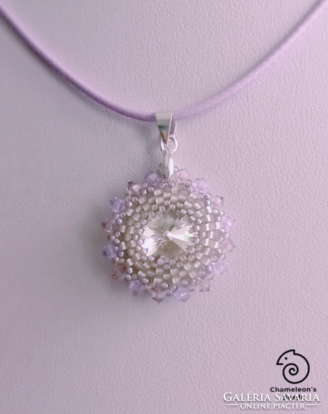 "Silver Violet Mandala Beading Earrings" Swarovski kristályos ezüstös lila gyöngyfűzött fülbevaló