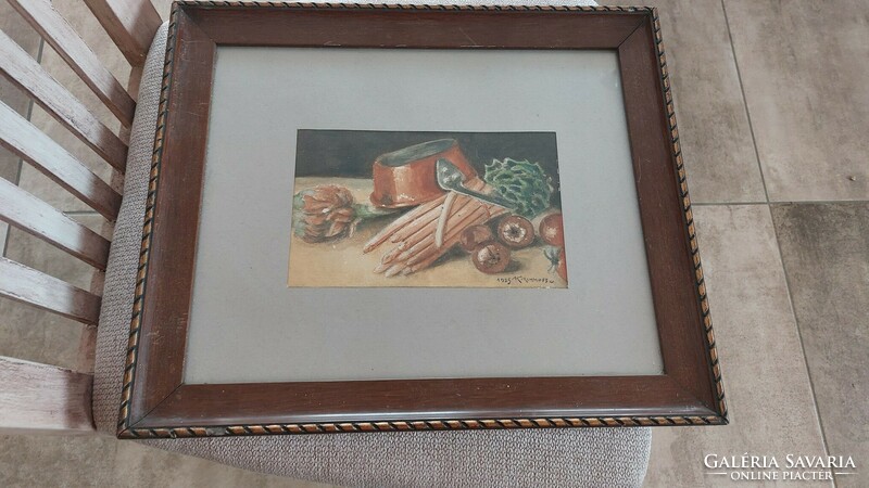 (K) old still life painting with frame 41x31 cm. The frame is faulty.