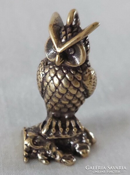Miniature solid brass standing owl figurine