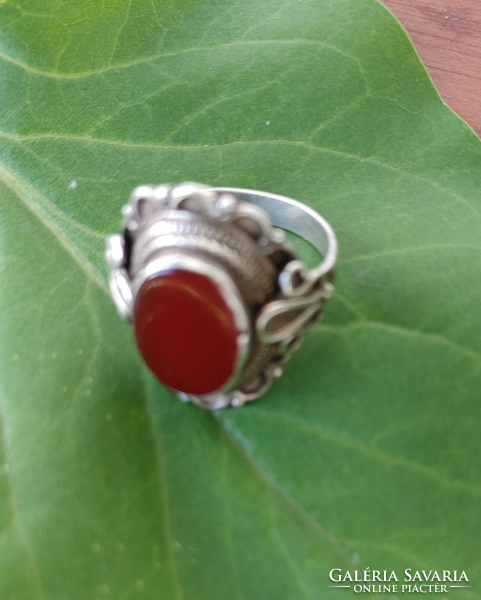 Carnelian stone antique silver ring