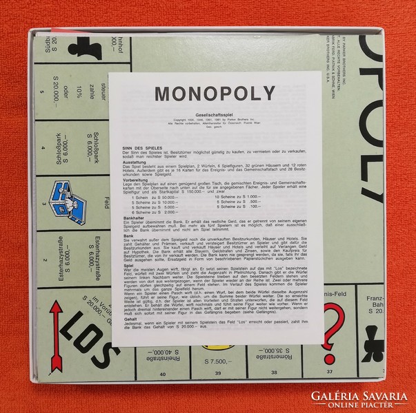 Monopoly 50. évfordulós társasjáték (Parker Brothers/Piatnik, Wien, 50 jahre 1935-1985)