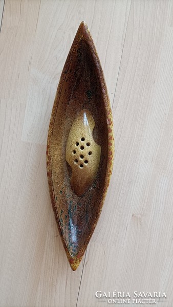 János Kornfeld ceramic boat-shaped ikebana