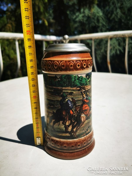 German tin beer mug with lid