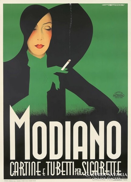 Franz lenhart modiano art deco modern cigarette tobacco advertising poster reprint woman in black hat