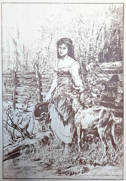 Árpád József Koppay (1859-1927): girl with a goat - copperplate copy