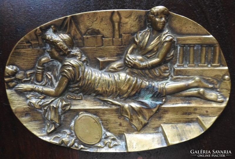 Bronze art nouveau bowl - bronze scene business card holder