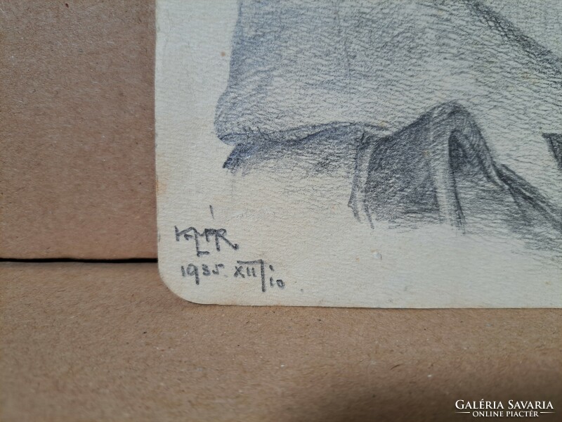 Férfi portré, 1935 - Kalmár jelzéssel grafitceruza rajz katona portré