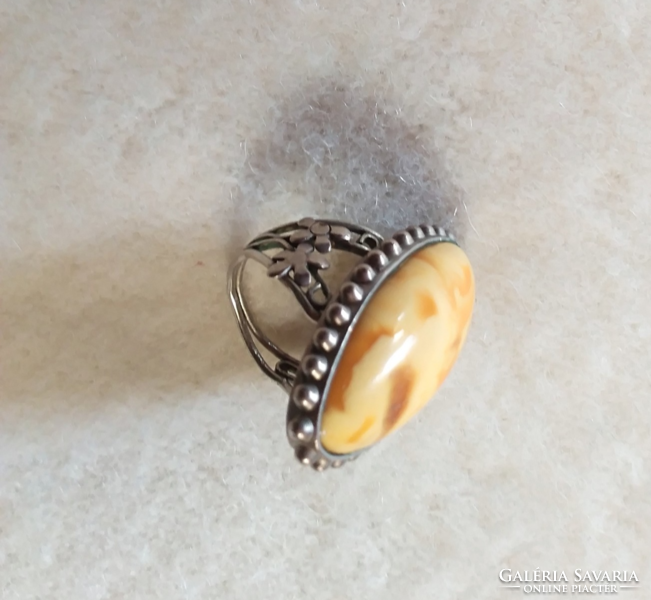 Butter amber silver ring