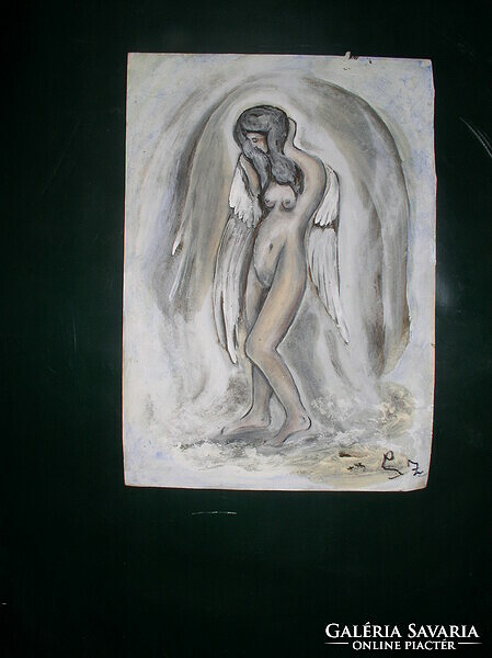 Angel - watercolor, white overlay, paper. 29 X 21 cm - József Lehoczky