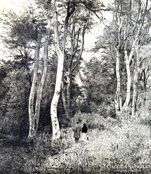 Jenő Dudás (1900 - 1991) walking in the forest
