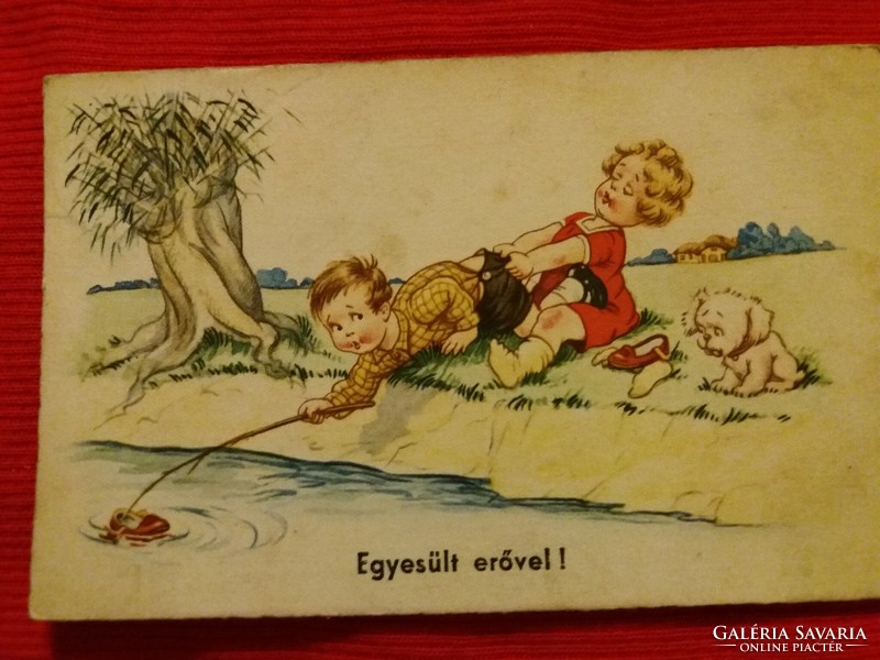 Antique 1942. Fun picture with text. Republic of Hungary color drawing in good condition according to the pictures