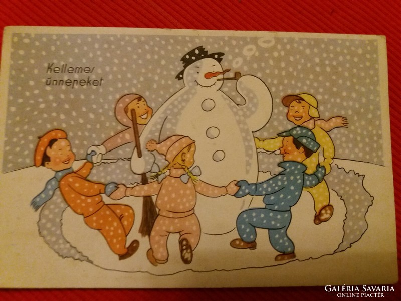 Antique Christmas card artwork color drawing in nice condition as shown in pictures