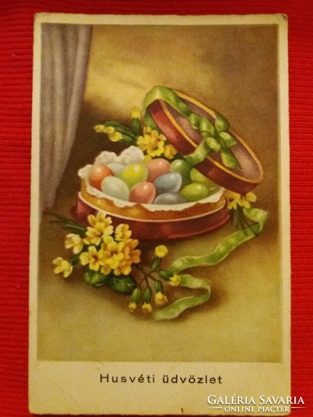 Antik 1920.Húsvéti üdvözlet . Magyar Népköztársaság színes rajz szép állapotban a képek szerint
