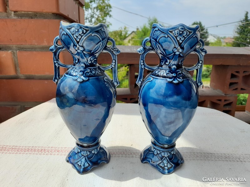 A pair of Art Nouveau majolica decorative vases