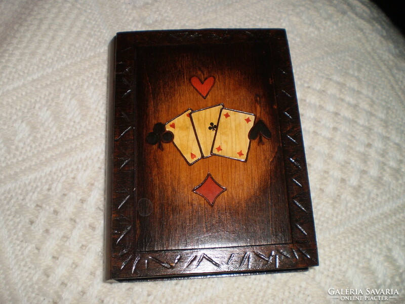 Régi Kártya fa doboz kártyával
