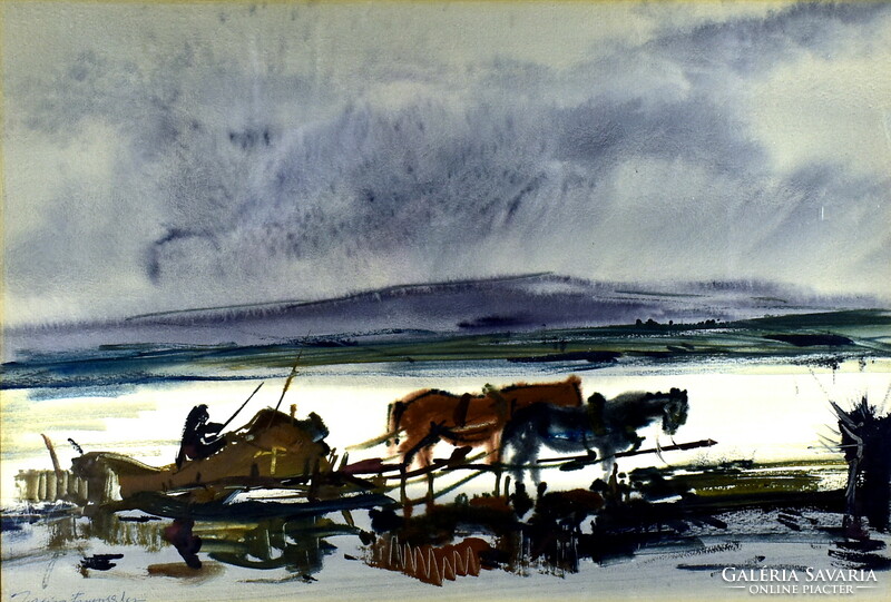Adolf Weintrager (1928-1987) horse-drawn sleigh next to the frozen Danube