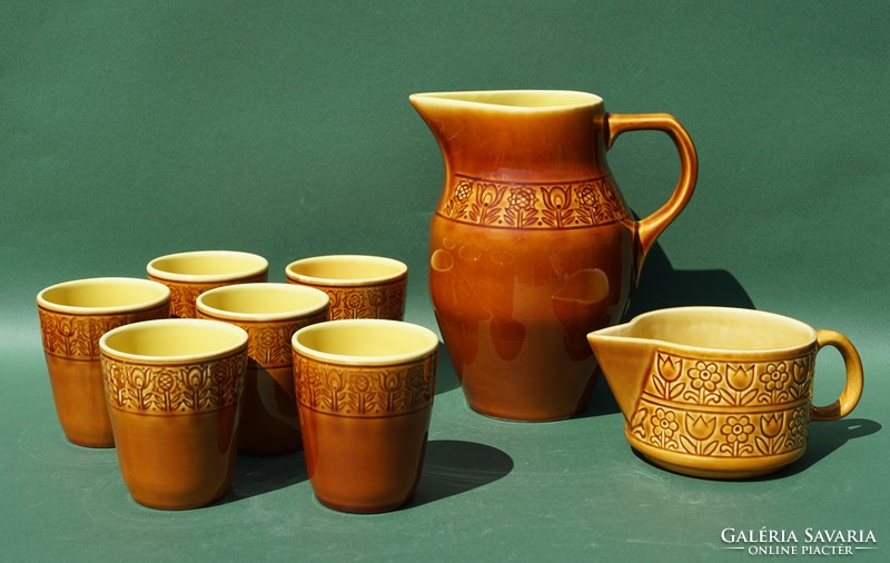 Old retro granite ceramic 6 person set jug glass milk pouring tea set