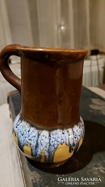 Drizzled glazed ceramic mug, industrial art jug
