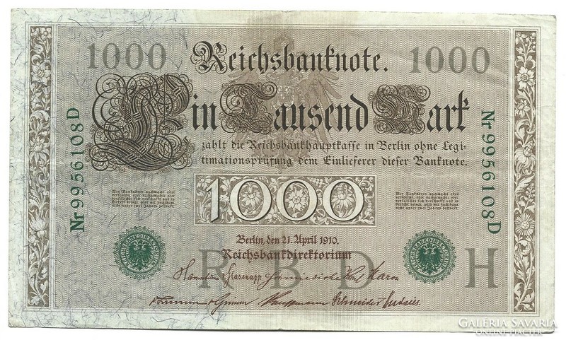 1000 márka 1910 7 jegyű zöld sorszám Németország 3.