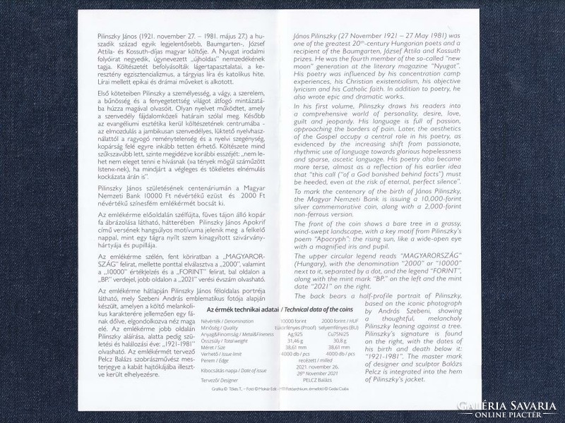 100th anniversary of the birth of János Pilinszky 2021 brochure (id78017)