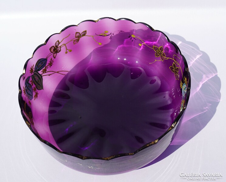 Large antique moser amethyst lavender purple artist glass deep bowl centerpiece