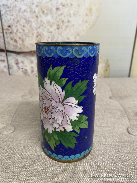 Diaphragm enamel vase with floral pattern painting a41