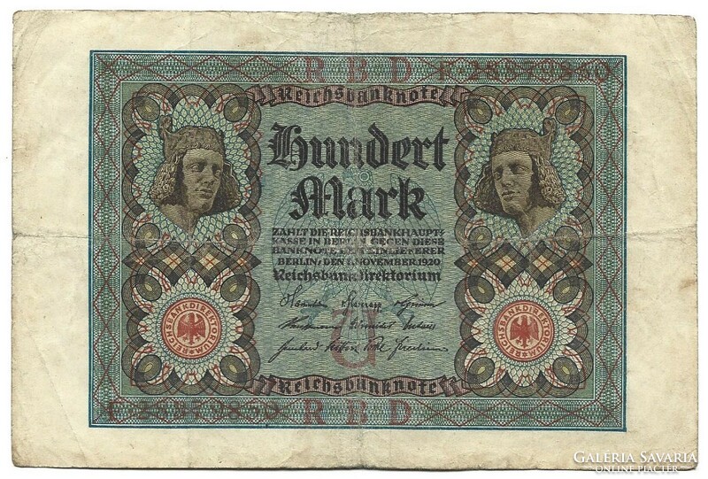 100 márka 1920 8 jegyű sorszám Németország 1.