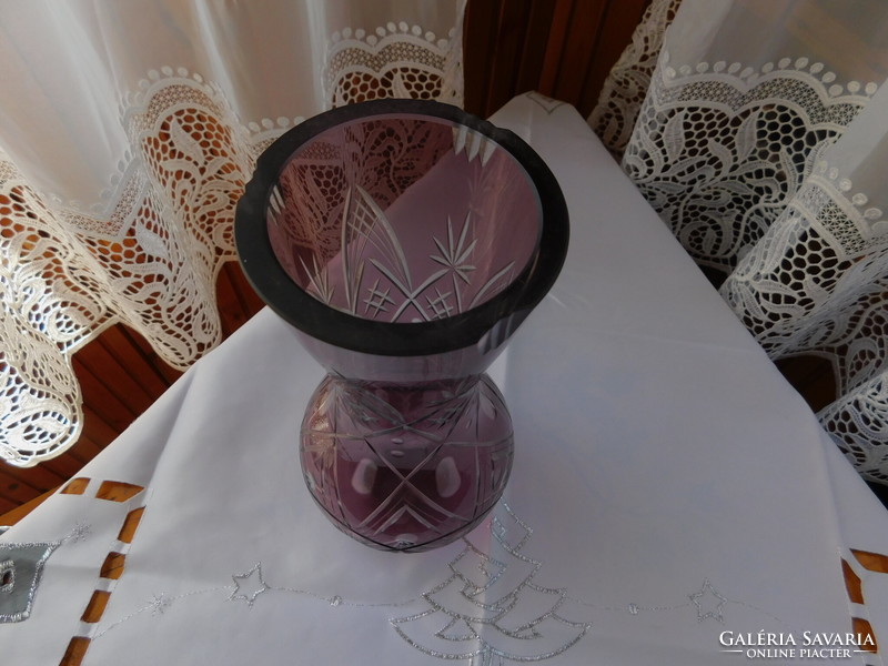 A very beautiful shape pale purple richly carved lead crystal vase