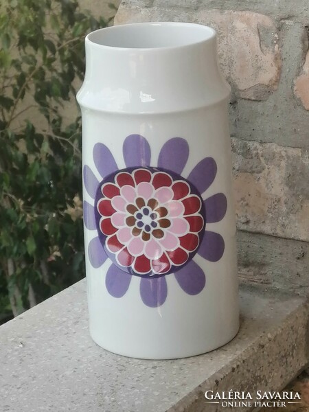 Hollóházi stilizált virágos  horpasztott váza _ Seregély Márta keramikus