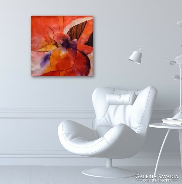 Éva Bodnár: orchid, abstract, acrylic, canvas, 60x60 cm, in a wooden frame