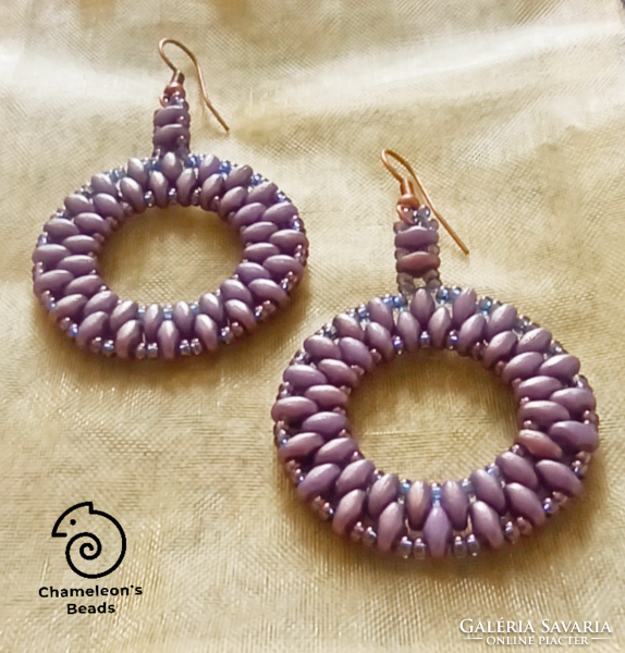 "Lilac Circle Beading Earrings" orgona lila gyöngyfűzött karika fülbevaló