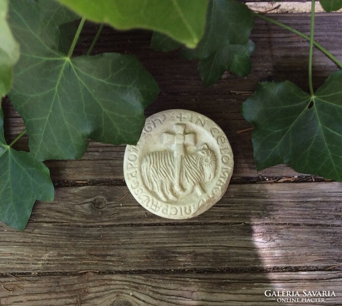 Beautiful small stone-like clay tile cross-bearing lamb plaque, copy