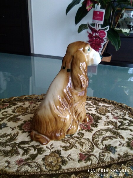 Zsolnay's spaniel with hand painting, stamped guard mark and number.