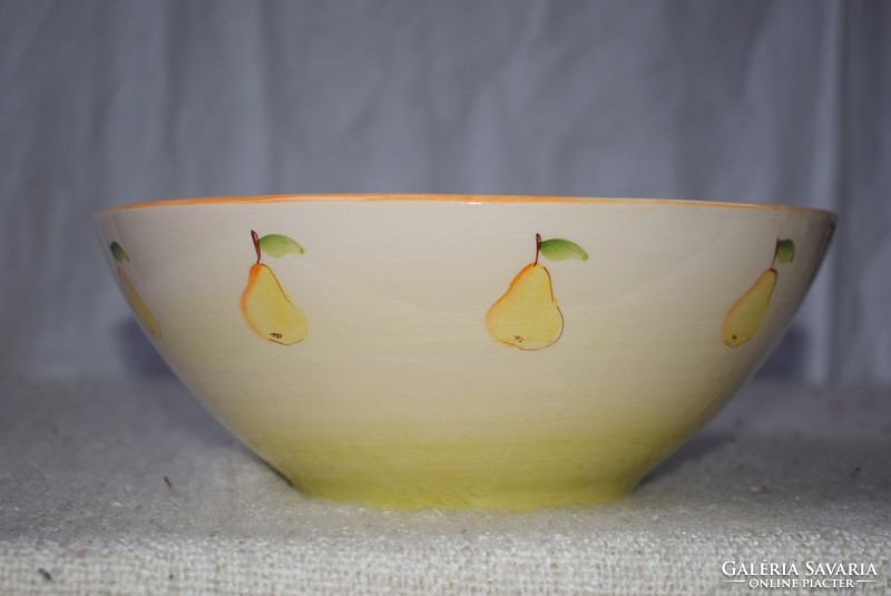 Ceramic serving bowl with pear pattern, painted, glazed 25 x 9 cm
