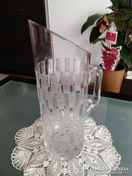 Art deco water and wine glass jug, acid-etched, made with a unique special technique.