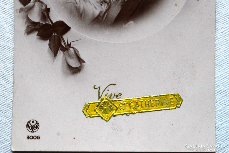 Régi romantikus színezett fotó képeslap  St Katalin ünnepére