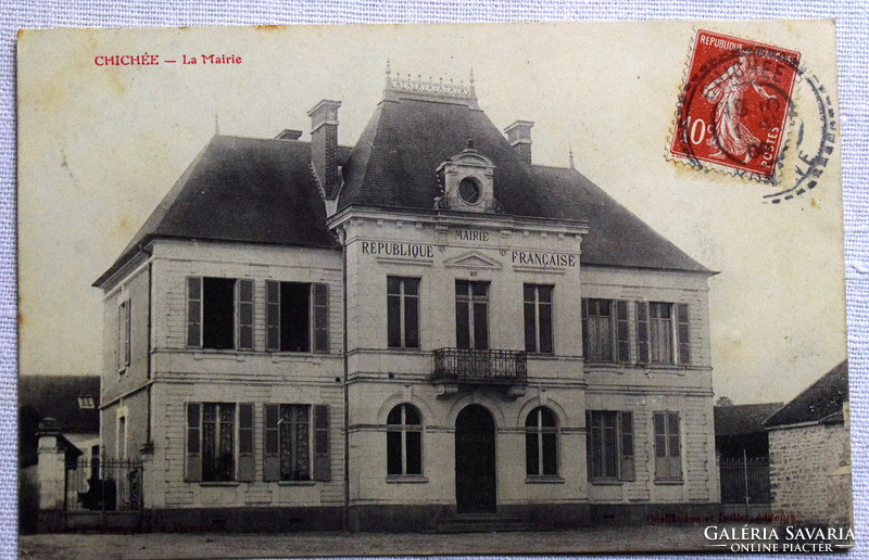 Antik francia fotó képeslap  Chichée  / Városháza 1910
