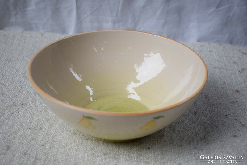 Ceramic serving bowl with pear pattern, painted, glazed 25 x 9 cm