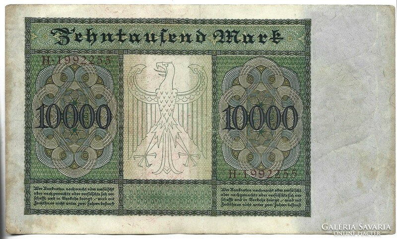 10000 márka 1922 nagy méret Alul középen betűvel Németország 3.