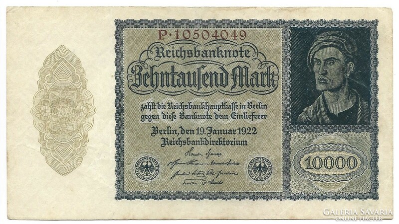 10000 márka 1922 kis méret birodalmi nyomtatás 8 jegyű sorszám Németország 3.