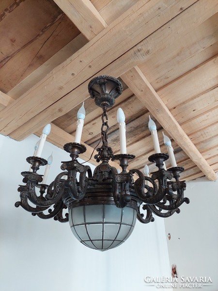 Antique Art Nouveau 12-arm bronze chandelier