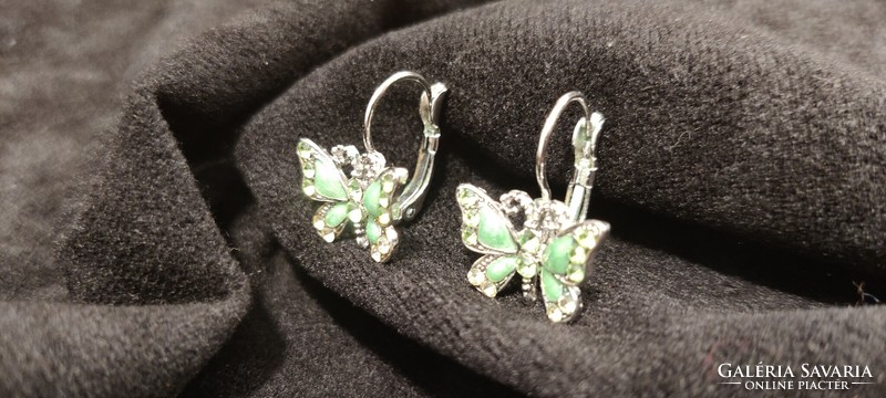 Butterfly earrings with green swarovski stones
