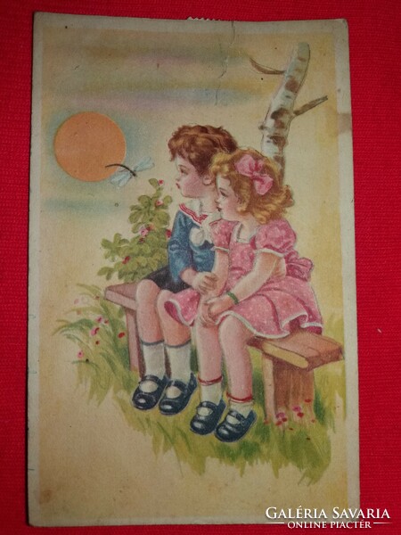 Antique 1949 cute graphic name day greeting record printing press color drawing in nice condition according to pictures