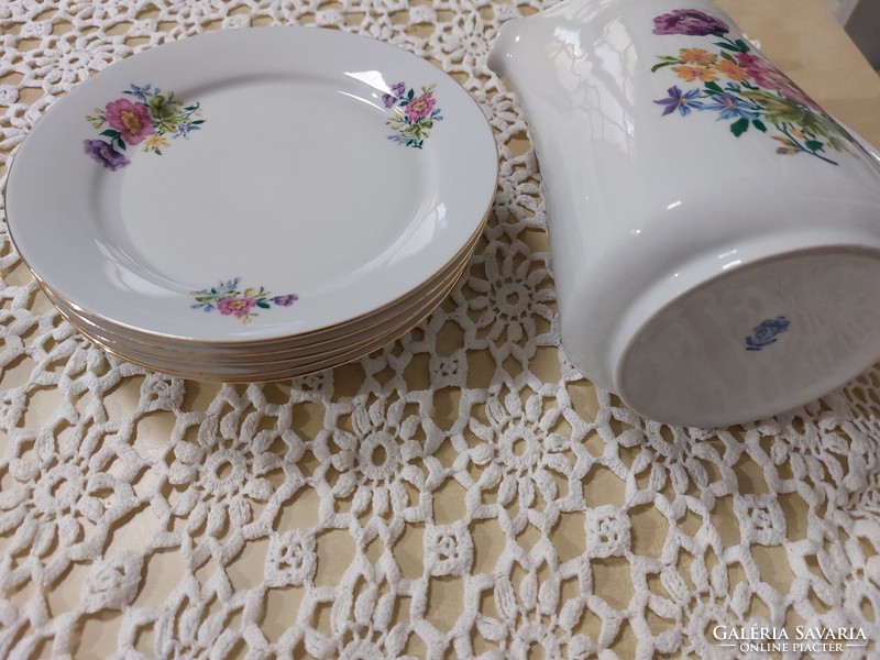 Alföldi carnation pattern jug, 5 cake plates, with a beautiful flower pattern, 2 mugs