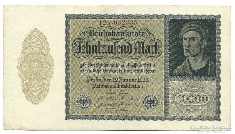 10000 márka 1922 kis méret magáncéges nyomtatás 6 jegyű sorszám Németország 3.