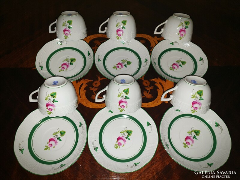 Herend vrh Viennese rose coffee cup with base 6 pcs