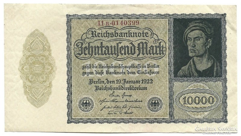 10000 márka 1922 kis méret magáncéges nyomtatás 7 jegyű sorszám Németország 3.