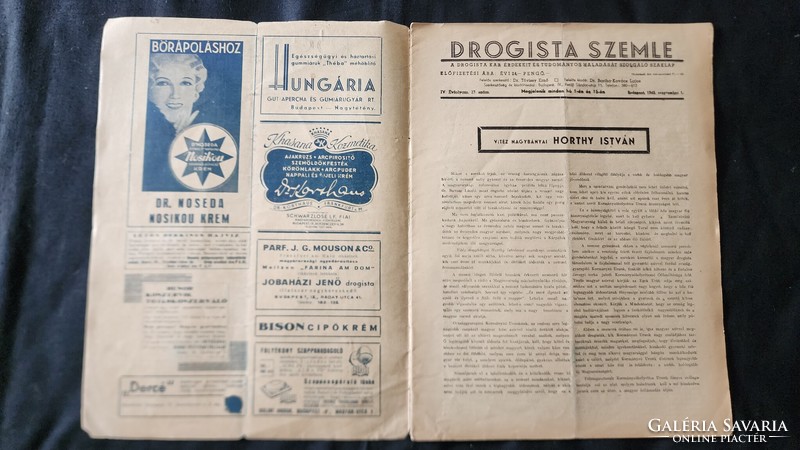 1942 Drogista Szemle Vitéz Nagybányai Horthy István KORMÁNYZÓHELYETTES halálhír és kép