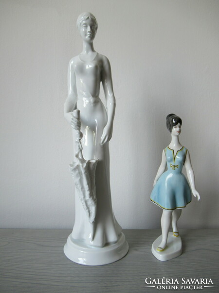Two porcelain statues from Hólloháza (41 cm and 24 cm)
