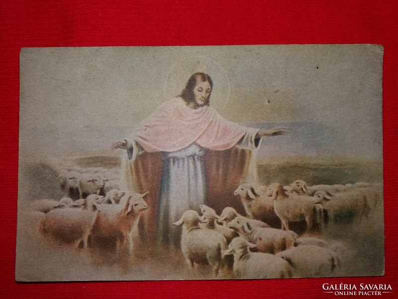 Antik Jézus a bárányaival Búcsú emlék KULTÚRA KISPEST színes rajz szép állapotban képek szerint